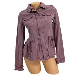Altard State Women's Small Mauve‎ Denim Military Peplum Zip Snap Button Jacket